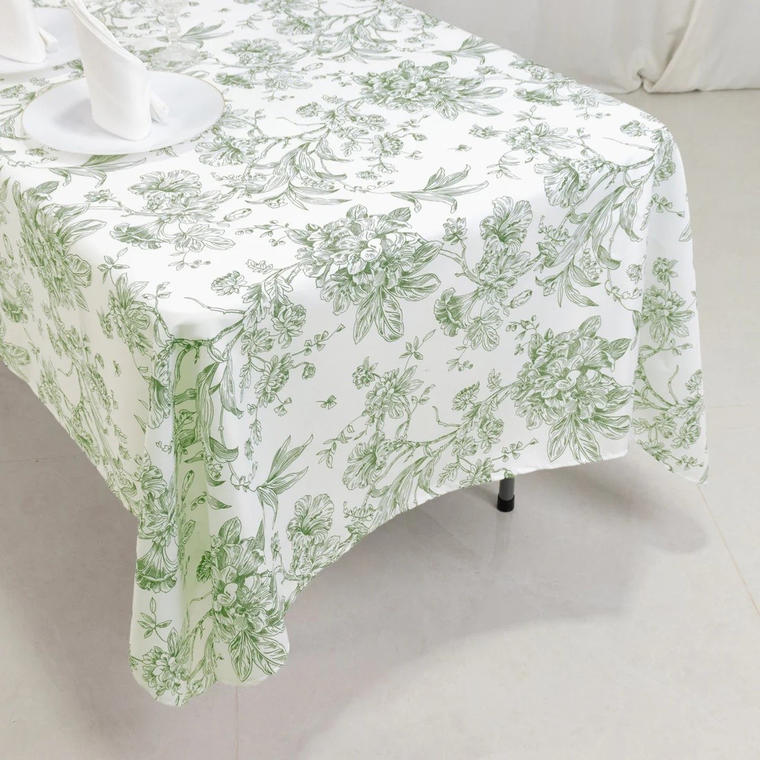 60″ x 102″ Dusty Sage French Toile Pattern Polyester Rectangular Tablecloth
