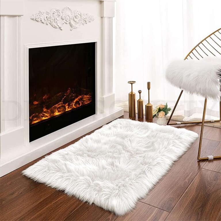 White Luxury Faux Fur Sheepskin Rug 2’x3′ Super Soft Plush Washable