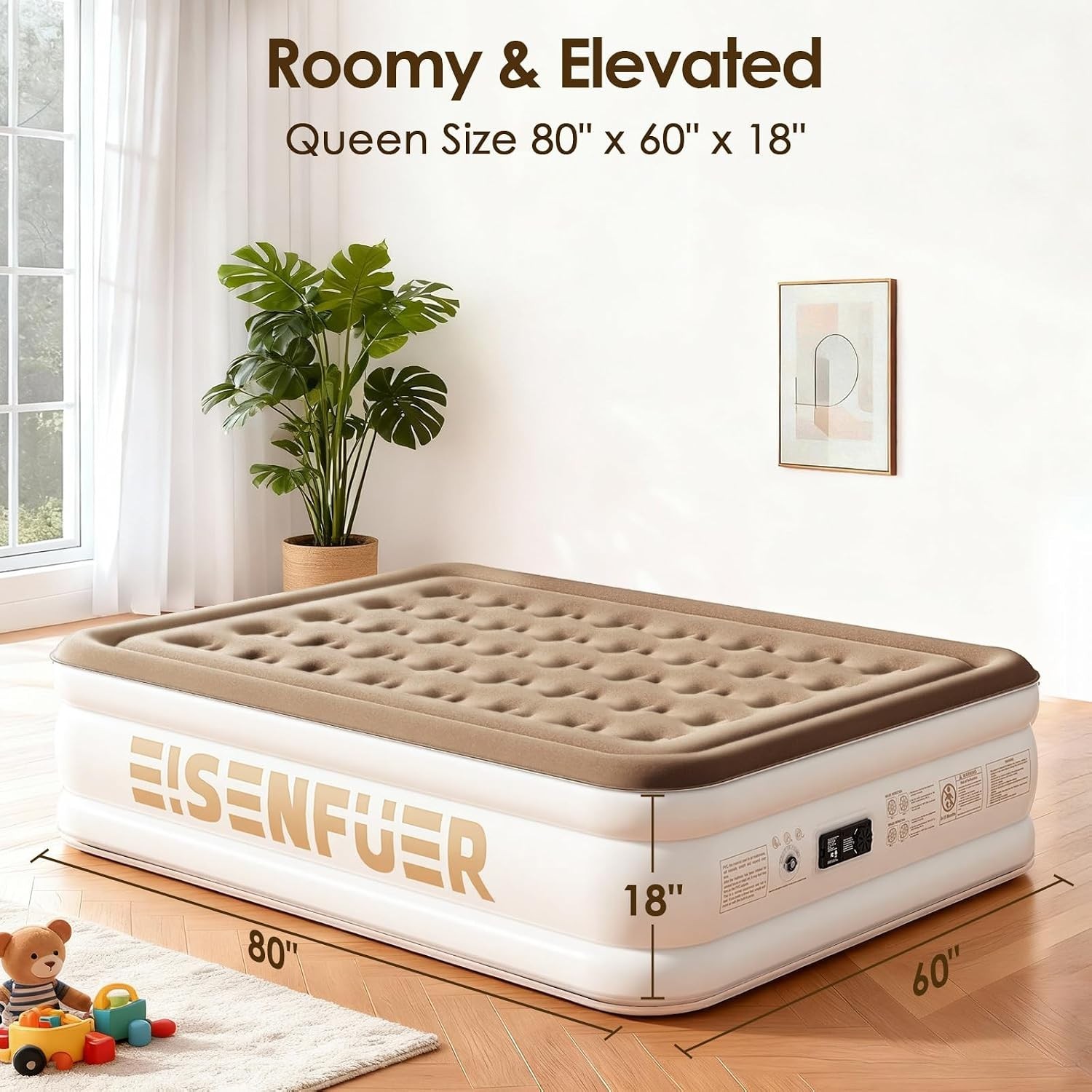 Air Mattress Queen with Built-in Pump, 18″ Raised Blow Up Air Bed |35%Thicker Q