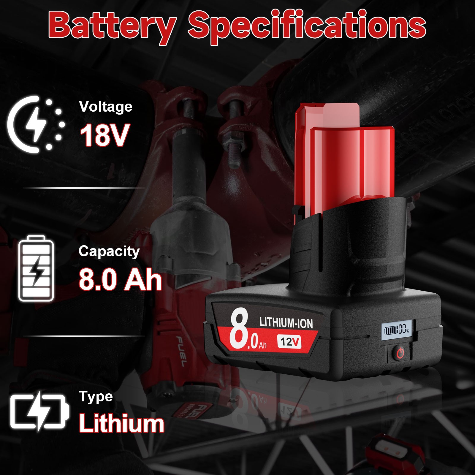 2PACK 8.0ah Lithium Battery For M12 For Milwaukee Battery 12V Capacity Battery