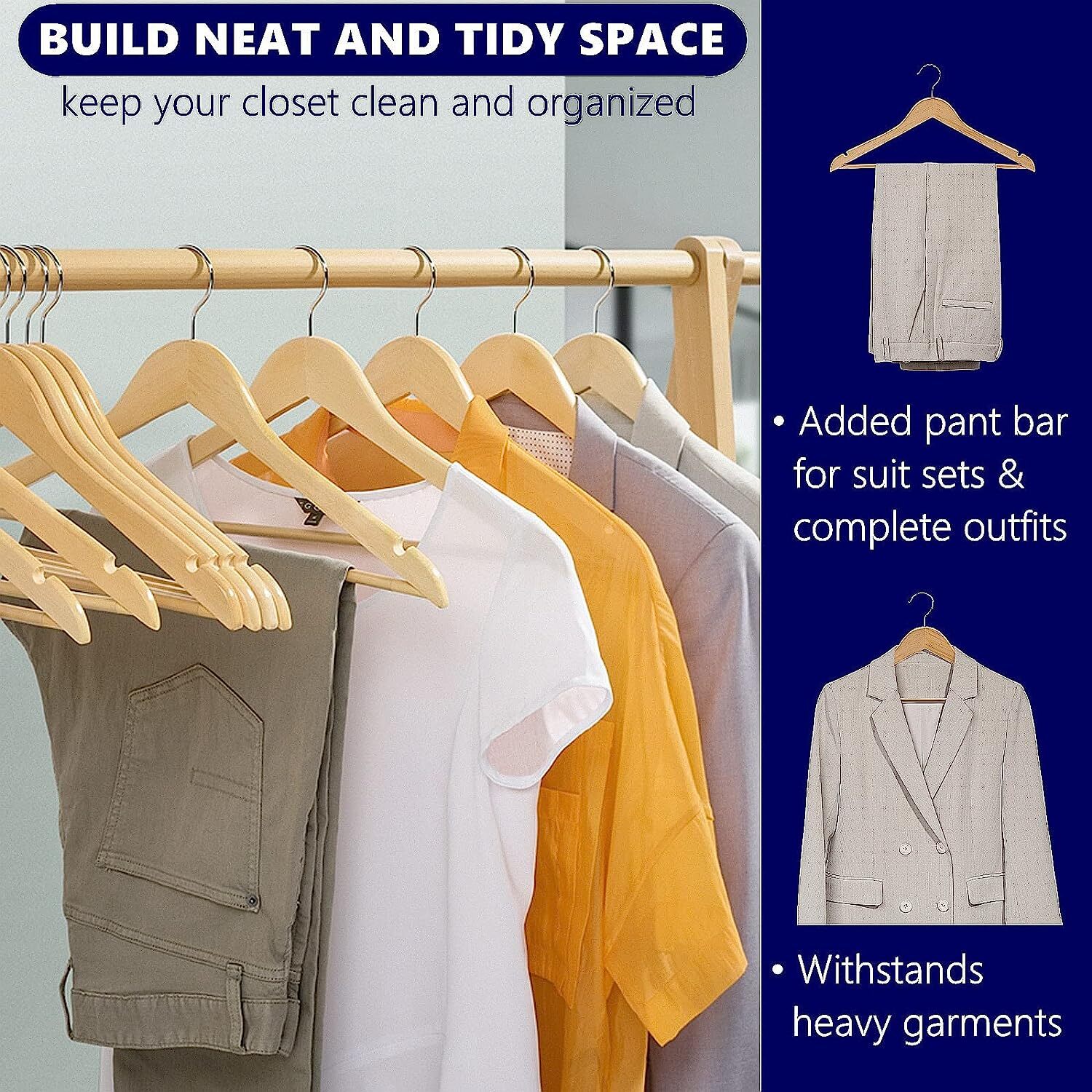 Wooden Hangers Pack of 10 20 & 50 & 100 Suit Hangers Premium Natural Finish Home