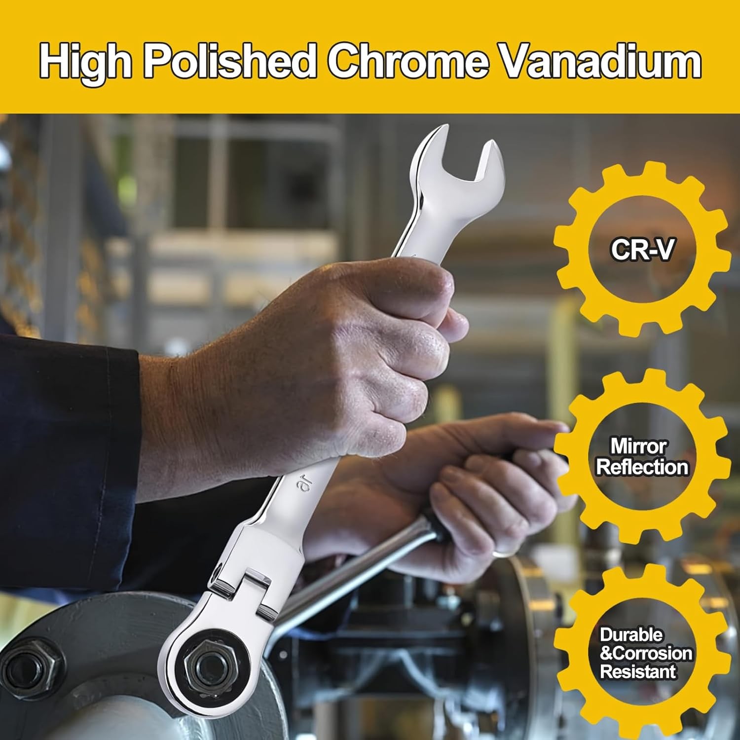6-22mm Metric Flexible Head Ratcheting Wrench Combination Spanner Tool Set 16PCS
