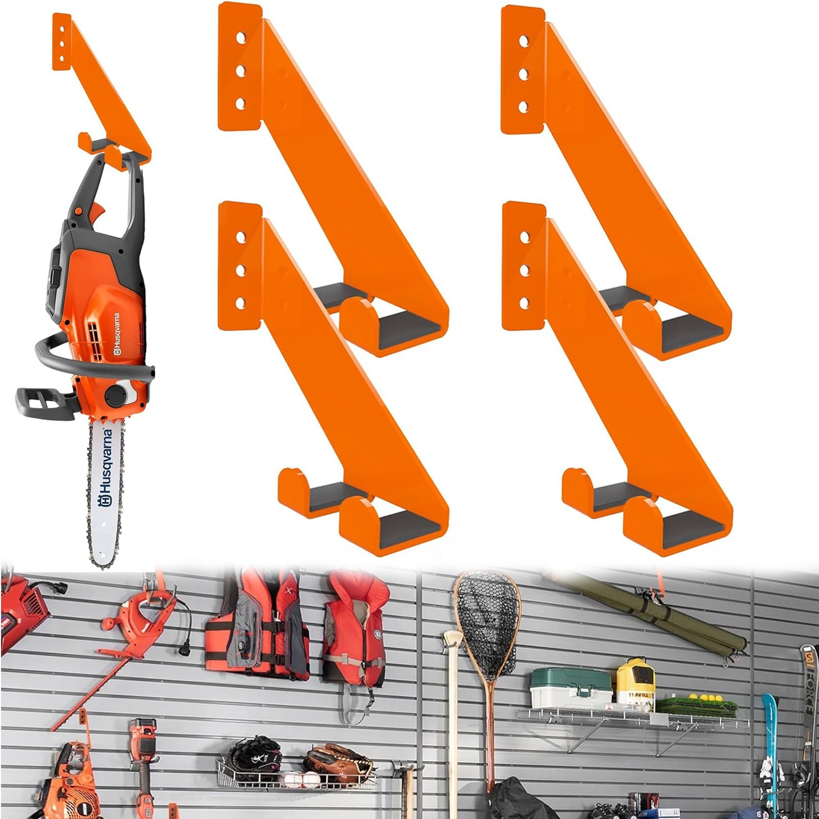 4Pc Chainsaw Holder 10″,180LB Heavy Duty Chainsaw Wall Mount,Chainsaw Hanger