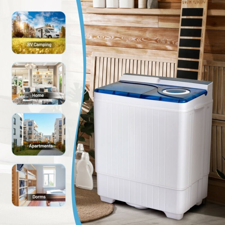 26 lbs Semi-automatic Twin Tub Washing Machine Portable With Built-in Drain Pump