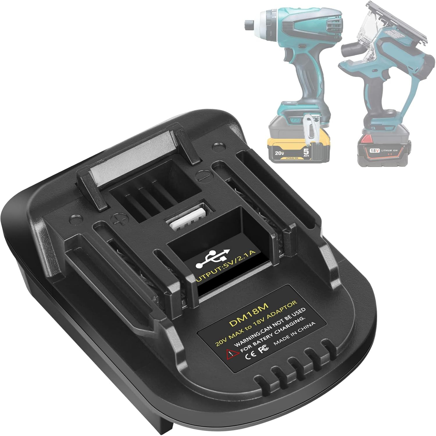 USB Battery Adapter Converter for Dewalt 20V Milwaukee 18V Convert to Makita 18V