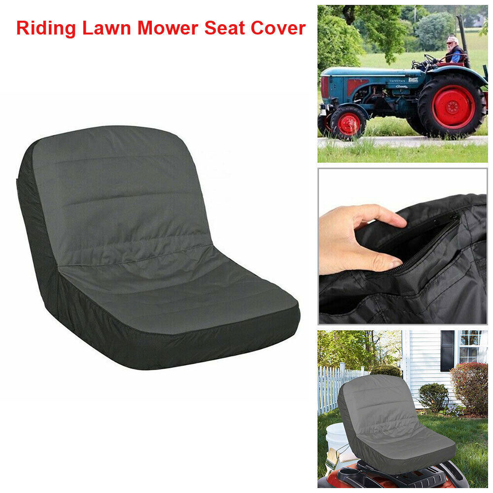 Universal Gray Riding Lawn Mower Tractor Seat Cover Padded Comfort Pad Storage
