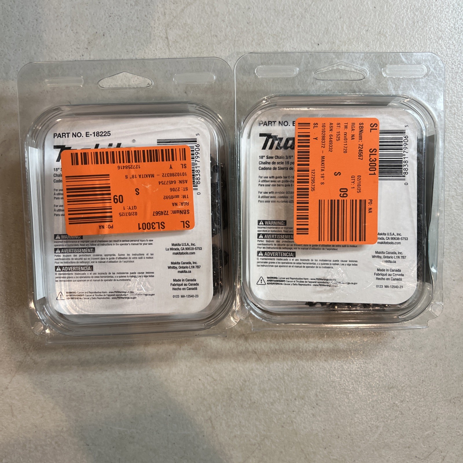 Makita E-18225 18in Saw Chain 3/8in LP .050in Fast Free Shipping! LOT OF 2 pcs