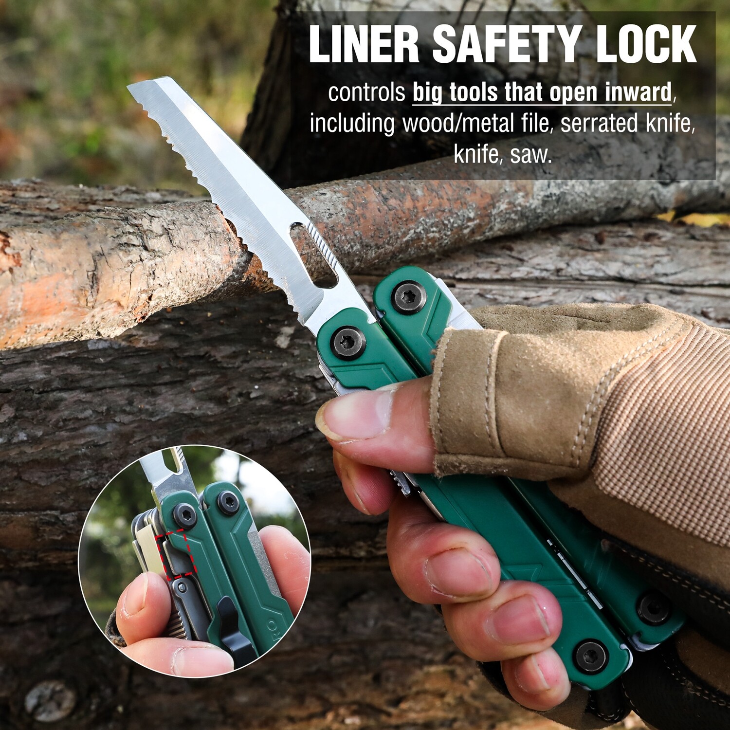 WORKPRO 18-in-1Stainless Steel Multi Tool Plier EDC Multitool 2Safety Lock Green