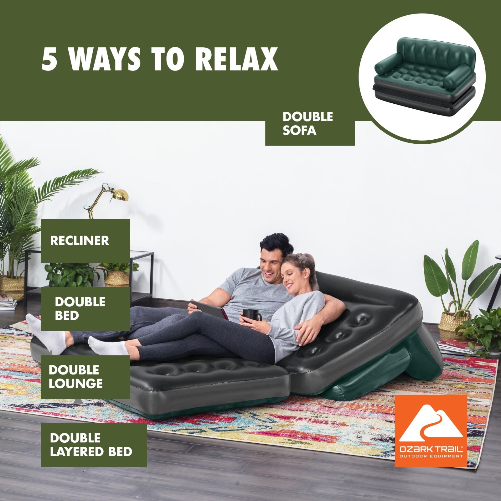 Ozark Trail Multi Max 5 in 1 Inflatable Air Couch Portable Camping Sofa