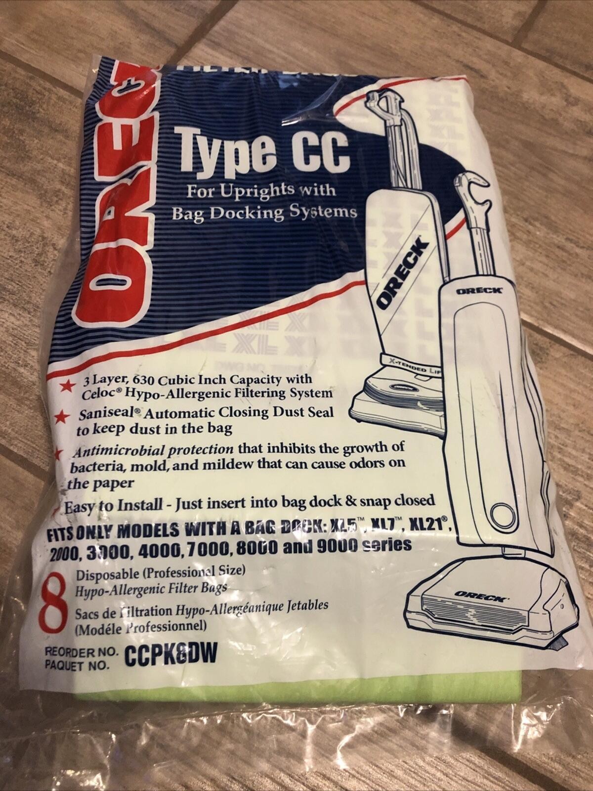 Oreck Type CC Upright Vacuum Bags CCPK8DW Hypo Allergenic Open Pack of 6
