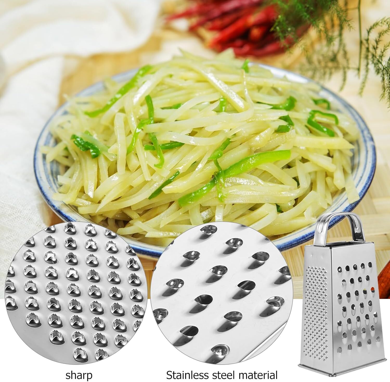 Kitchen Stainless Steel 4-Sided Box Food Grater Vegetable Cheese Slicer Shredder