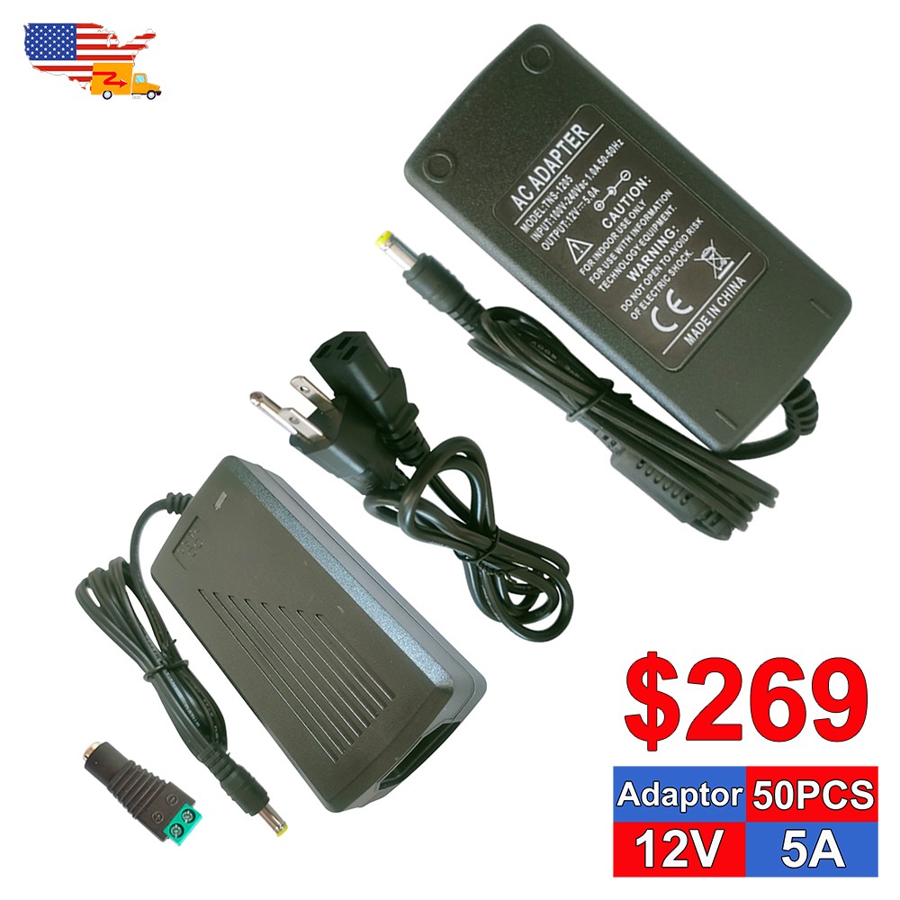 AC To DC Transformer 10~50 Pack 12V 5A 60W 110V To 12V LED Power Supply Adapter