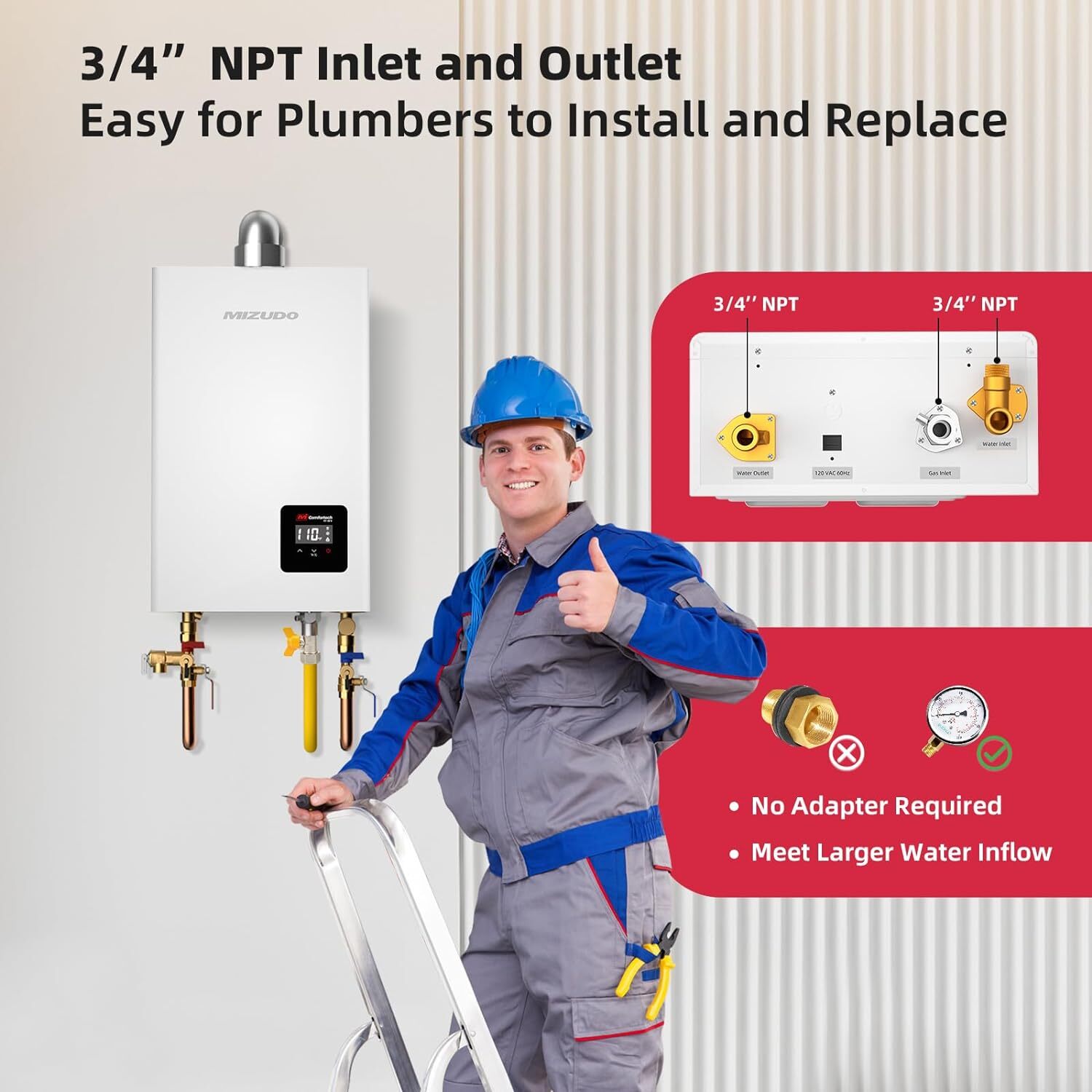 【99% NEW】100,000BTU Tankless Water Heater Up to 4.3GPM Indoor Natural Gas