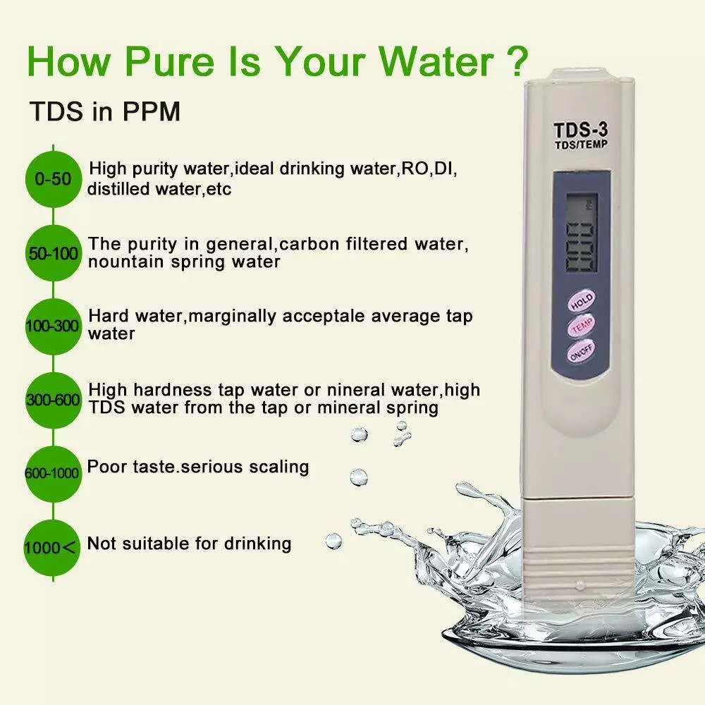 Handheld Water Quality Hardness Purity Digital LCD Meter 0-9990 PPM TDS TDS-3