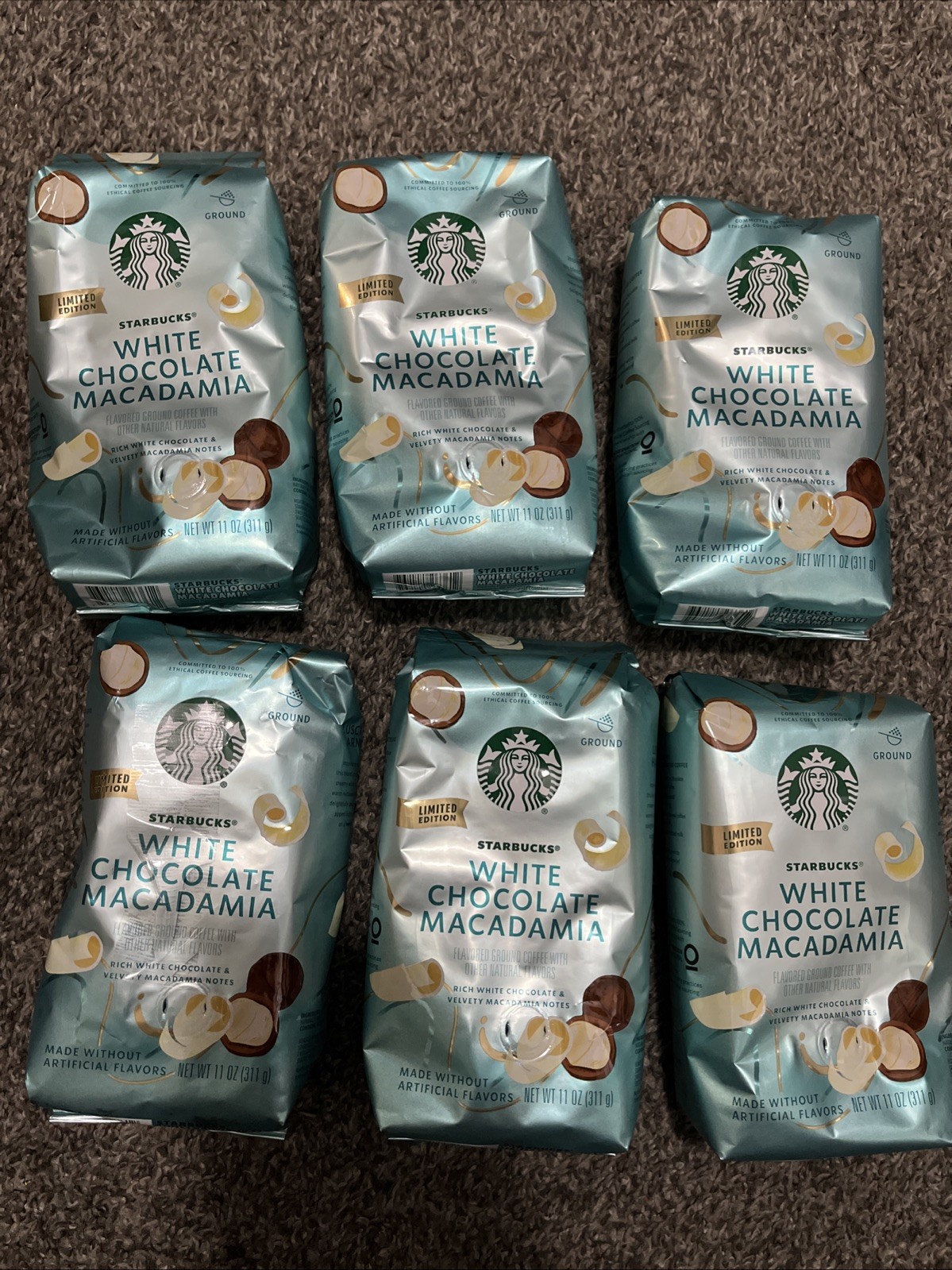6 BAG Starbucks White Chocolate Macadamia Nut Ground Coffee 11oz Limited Ed LOT