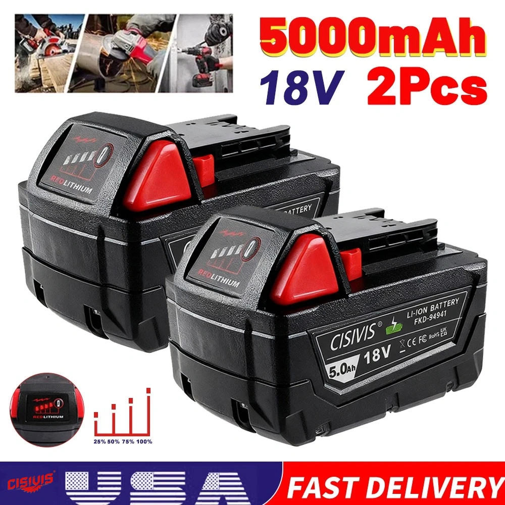 2PACK 5.0AH For Milwaukee for M18 Lithium 18V Li-Ion Extended 48-11-1850 Battery