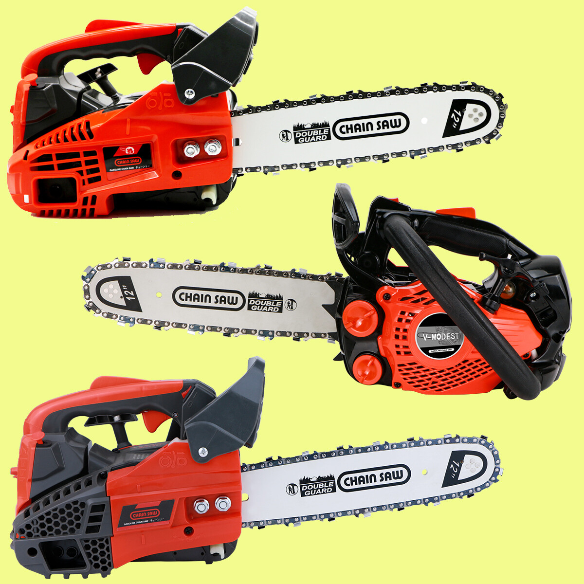 3Types Gas Top Handle Chainsaw with 12” Bar Chain 2-Stroke Engine Cut Tree Wood