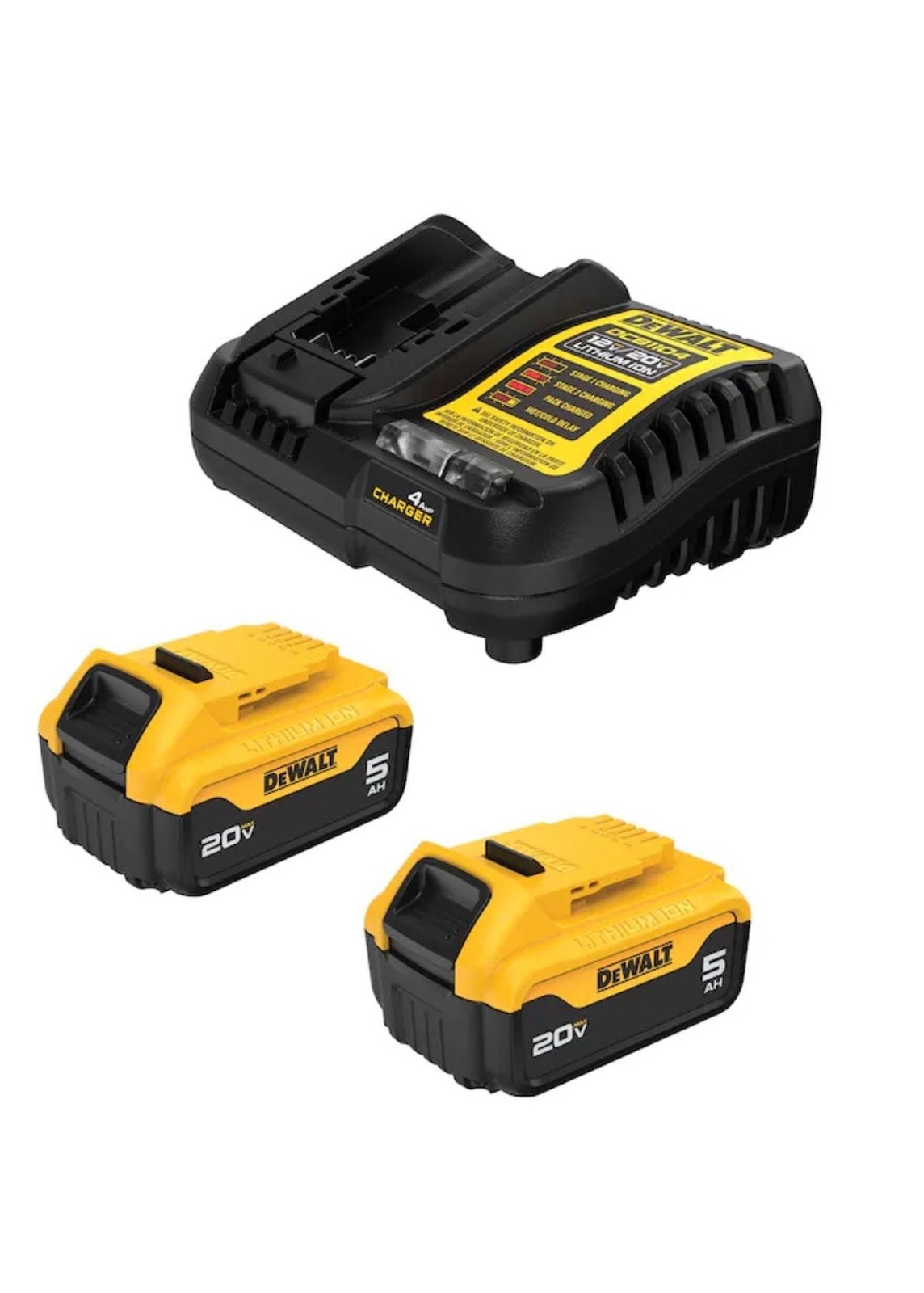 DEWALT 20V MAX 5.0Ah Battery Starter Kit (2-Pack) with DCB1104 4-Amp Charger