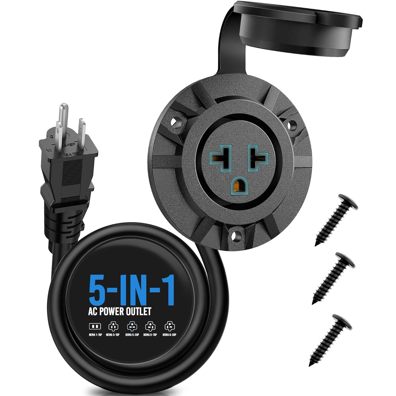 5-in-1 Outdoor Power Outlet 20A 125V 12AWG RV Shore Power Receptacle Outlet