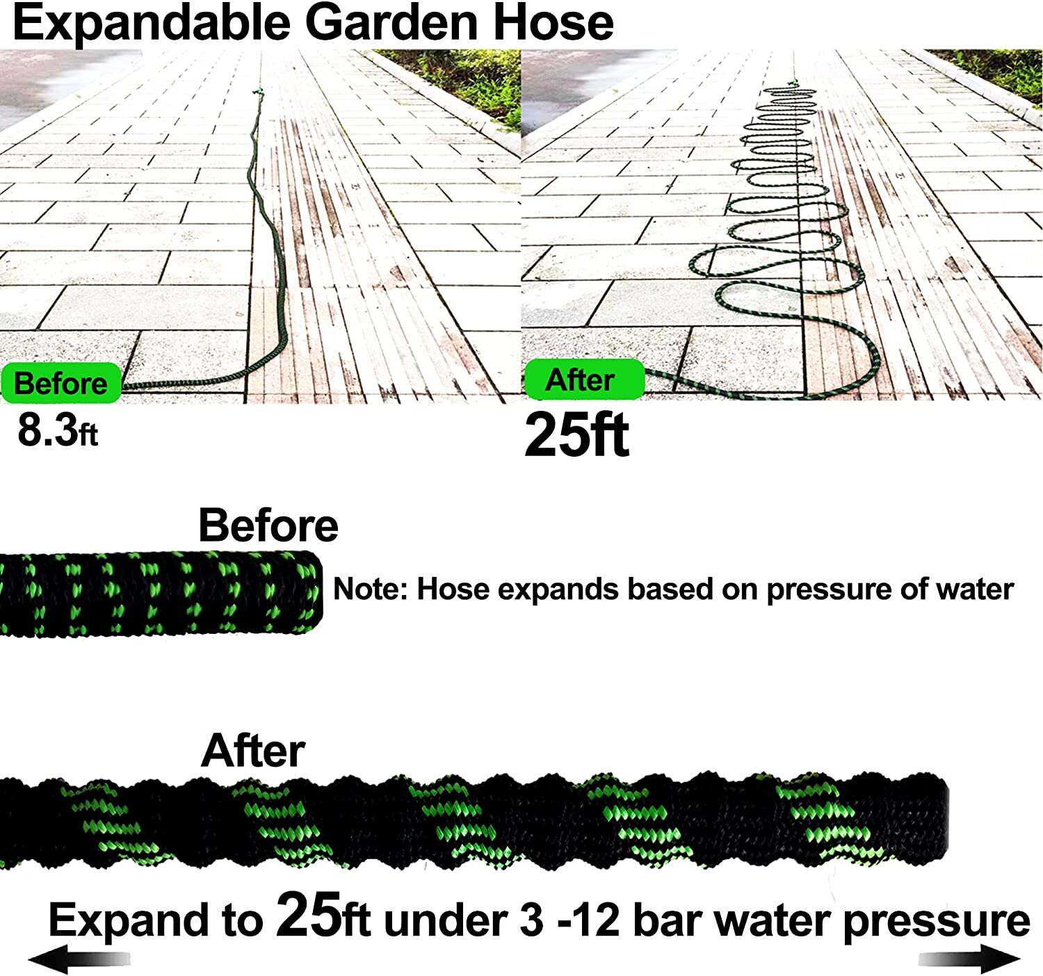 100ft Stronger Expandable Garden Hose Set 4-Layer Latex 10 Spray Nozzles Strong