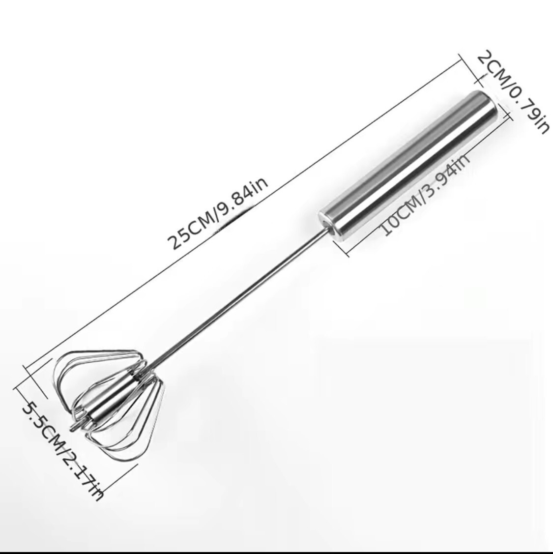 9.84in Semi-Automatic Hand Push Stainless Steel Egg Whisk Beater Mixer Whisker