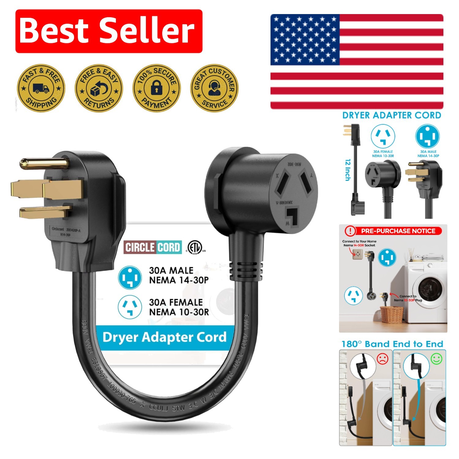 Plug-and-Play 3P to 4P Dryer Adapter Cord – Connect 220V Dryers to New Homes
