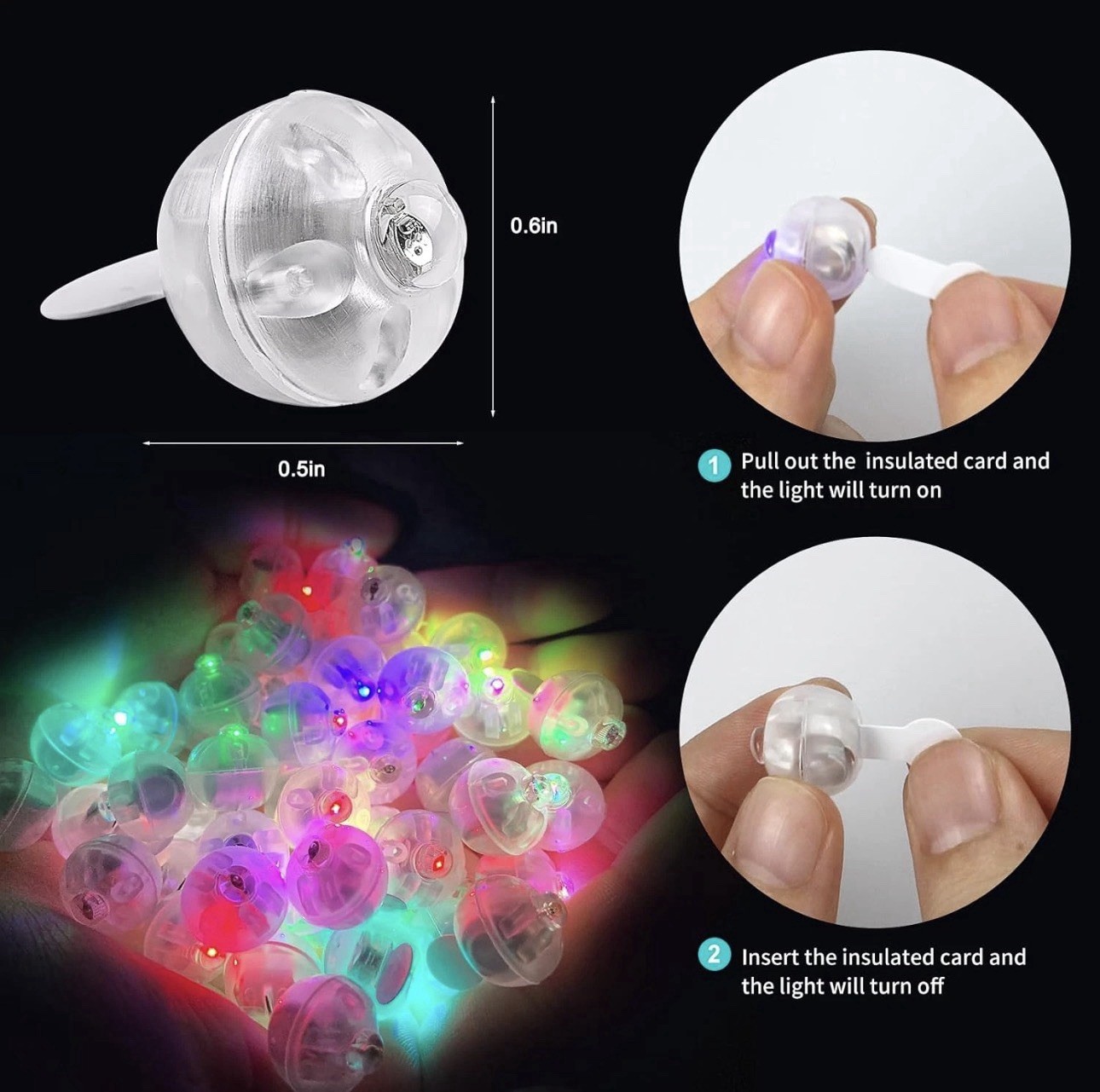 100Pcs Multicolor LED Balloon Lights, Rainbow-Colored round LED Flash Mini Ball
