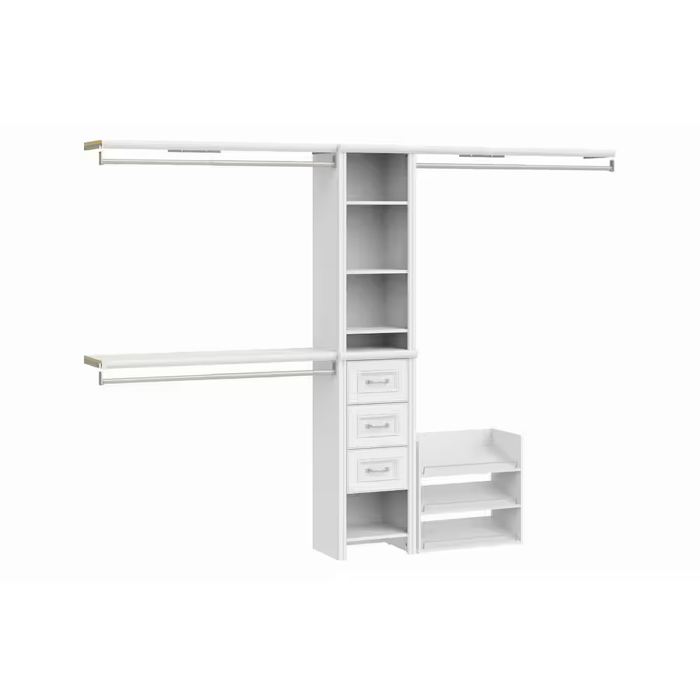 Impressions 48.97-112.97 In. W White Adjustable 11-Shelf 3-Drawer Wood Closet Sy