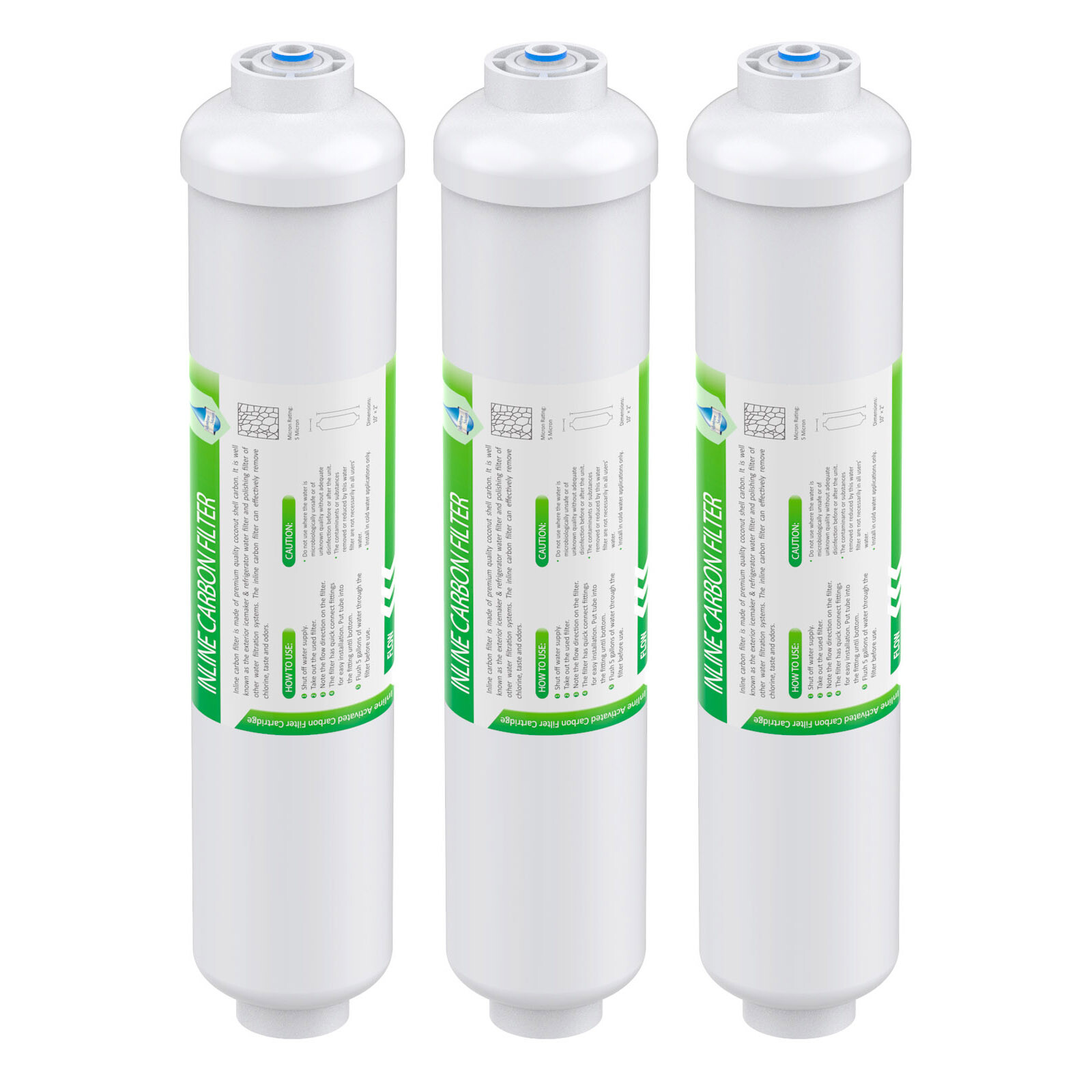 3 Pack Post Carbon Inline Water Filter Quick Connect 1/4″ QC Fridge Ice-maker