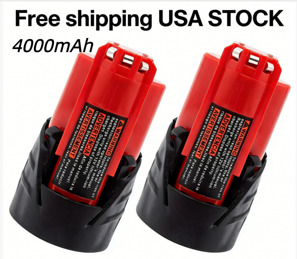 2x for Milwaukee M12 RED LITHIUM 12V 4.0Ah Li-Ion Battery 48-11-2430 New US