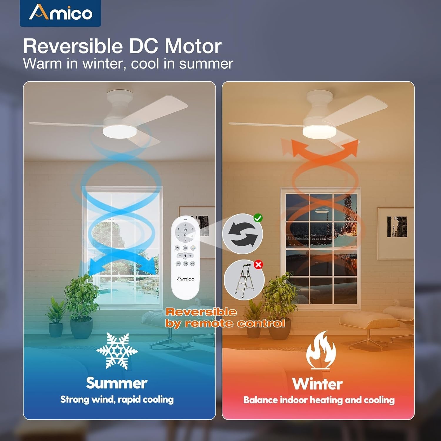 Versatile 42 Inch Ceiling Fan with Quiet Operation & 3-CCT Dimmable Light