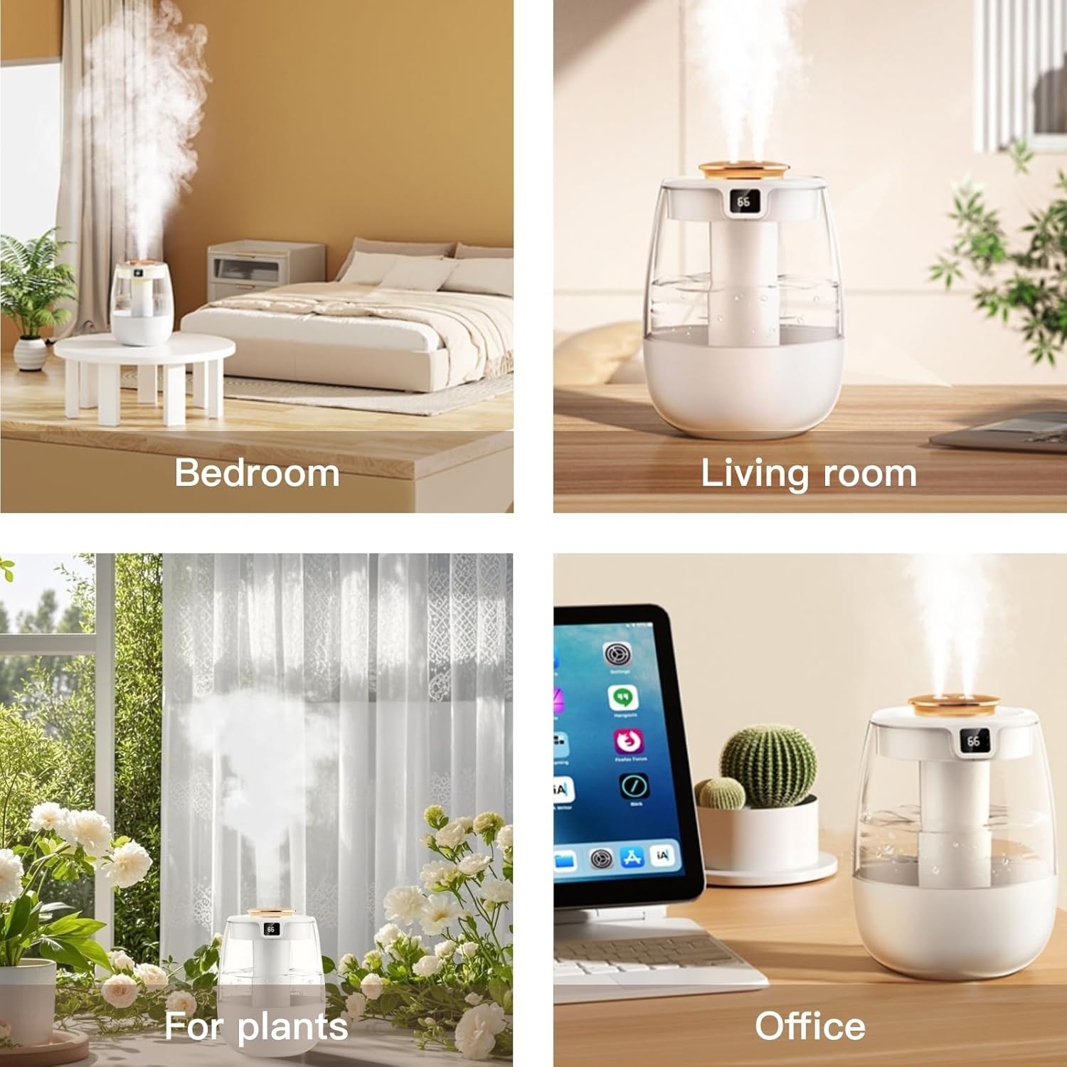1.5L bedroom humidifier dual-nozzle digital display humidifier LED light adjusta