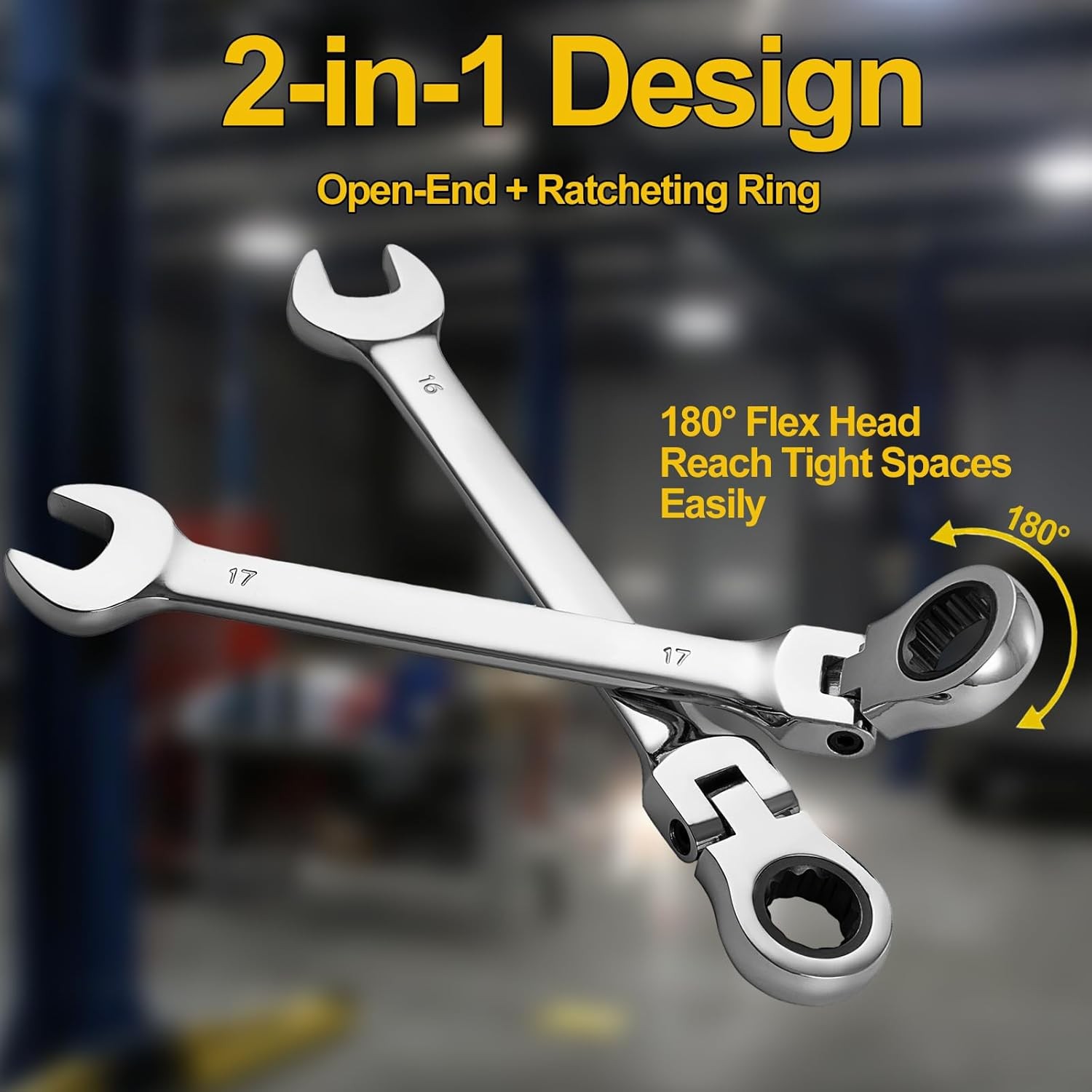 6-22mm Metric Flexible Head Ratcheting Wrench Combination Spanner Tool Set 16PCS