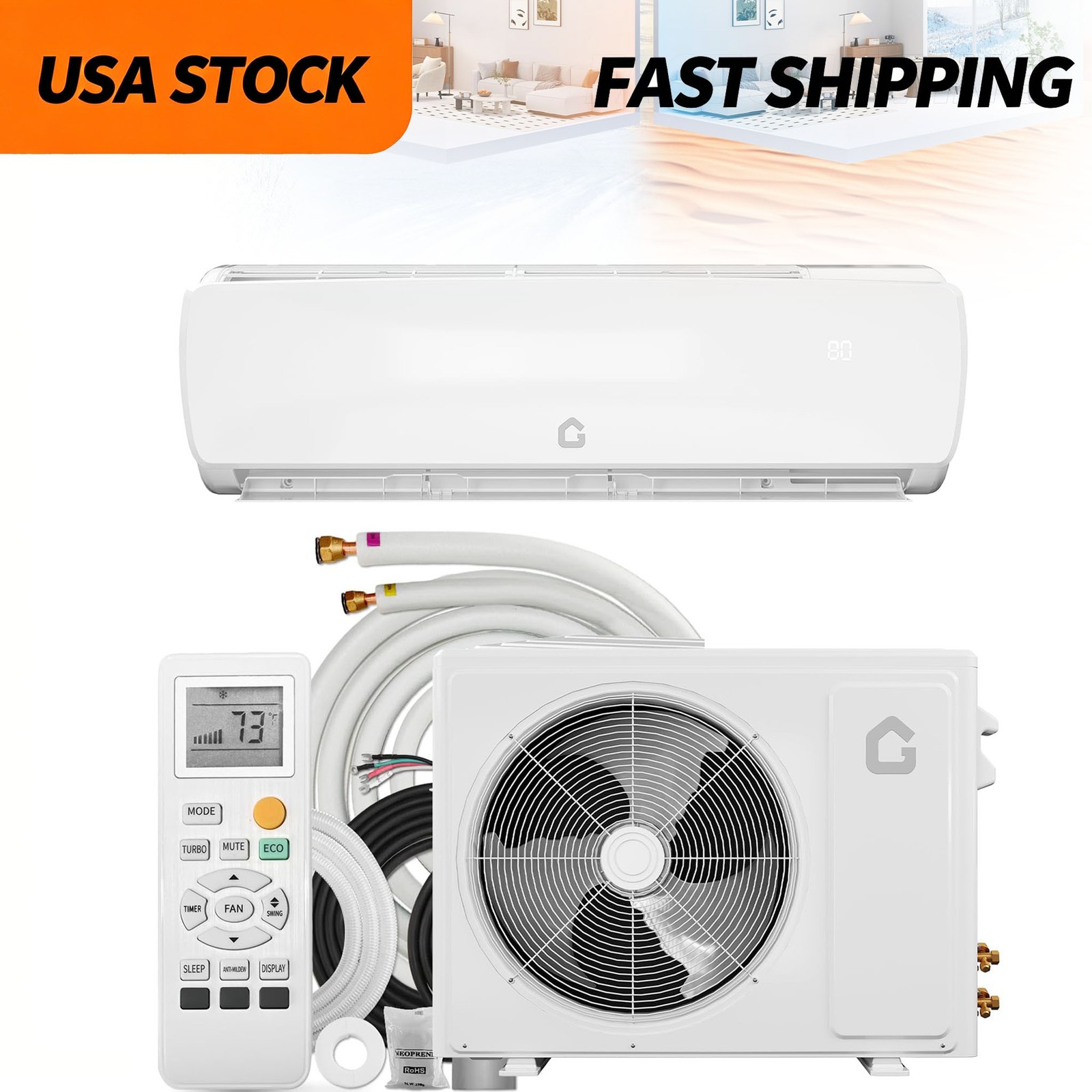 12000 BTU Mini Split Air Conditioner Heat Pump System Up to 750 Sq. Ft SEER 19