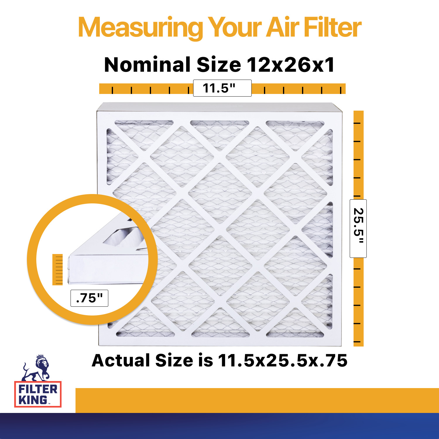 Filter King 12x26x1 Air Filter 6-PACK MERV 13 Actual Size 11.5 x 25.5 x .75″
