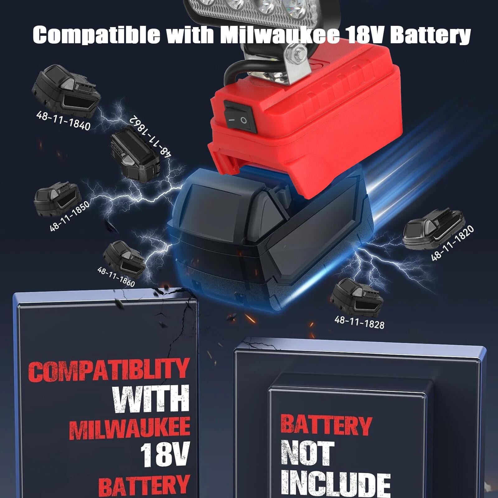 60W LED Work Light for Milwaukee M–18 18V Battery w/USB Cordless Outdoor