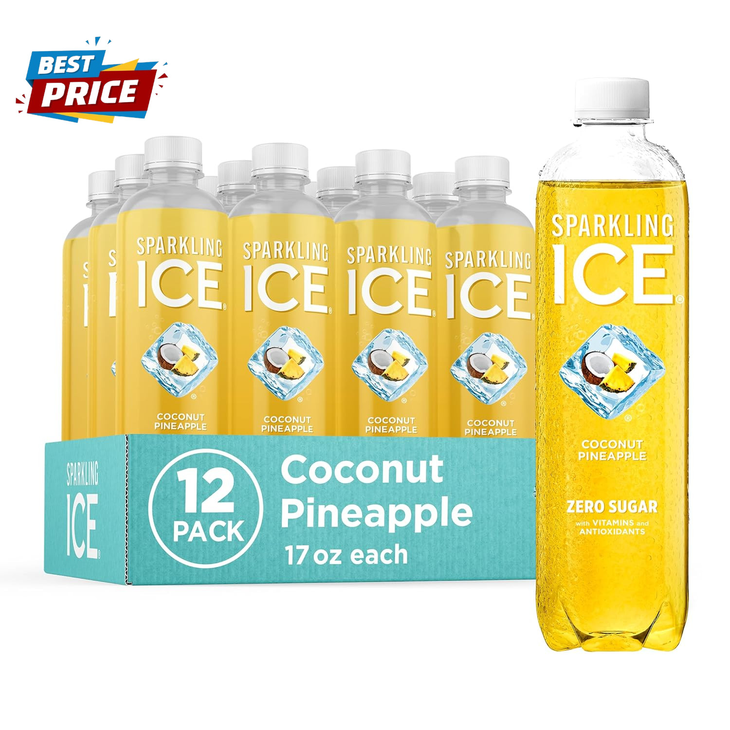 , Coconut Pineapple Sparkling Water, Zero Sugar Flavored Water, with Vitamins an