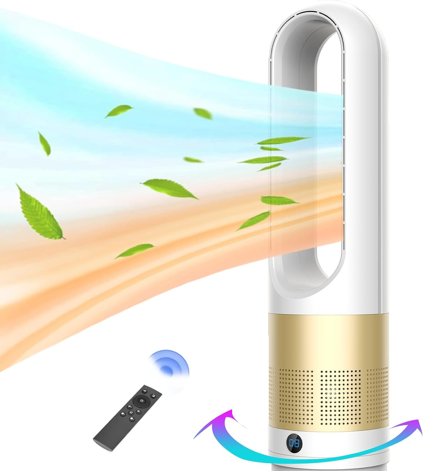 Bladeless 1400W Heater & 40W Fan Combo, Remote Control, 80° Oscillation