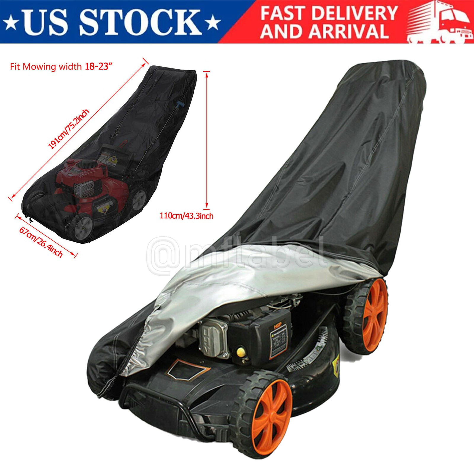 Universal Waterproof Lawn Mower Cover Outdoor UV Protector for Push Mowers Black