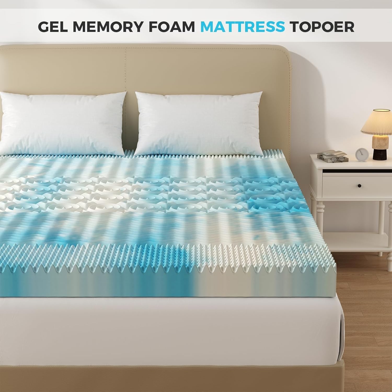 DUMOS 5-Zone Support Memory Foam Mattress Topper,Pain Relief,Cooling Gel Infused