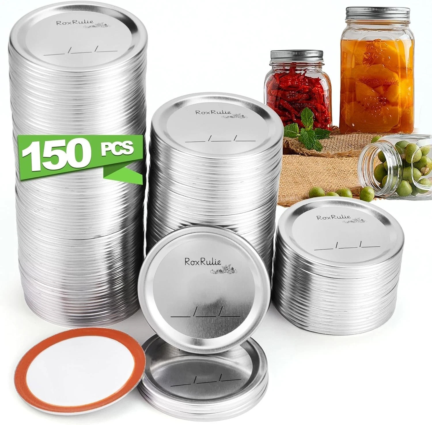 150 Canning Lids Regular Mouth 2.76In Leak-Proof Mason Jar Lids for Ball/Kerr