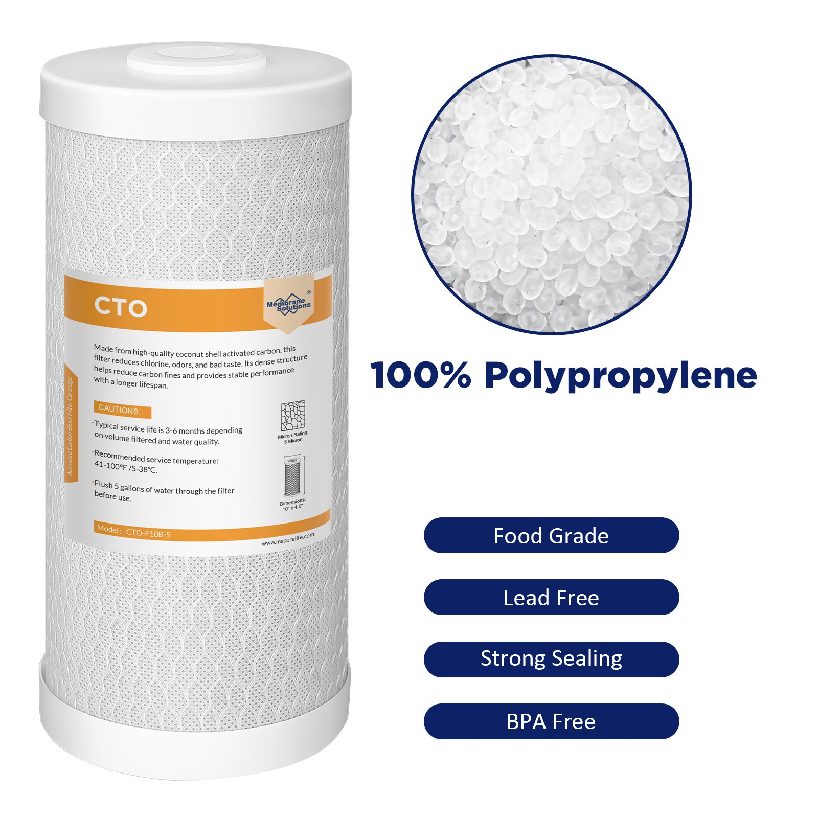 10″ x 4.5″ Activated Carbon Block Big Blue Sediment Water Filter Whole House Set