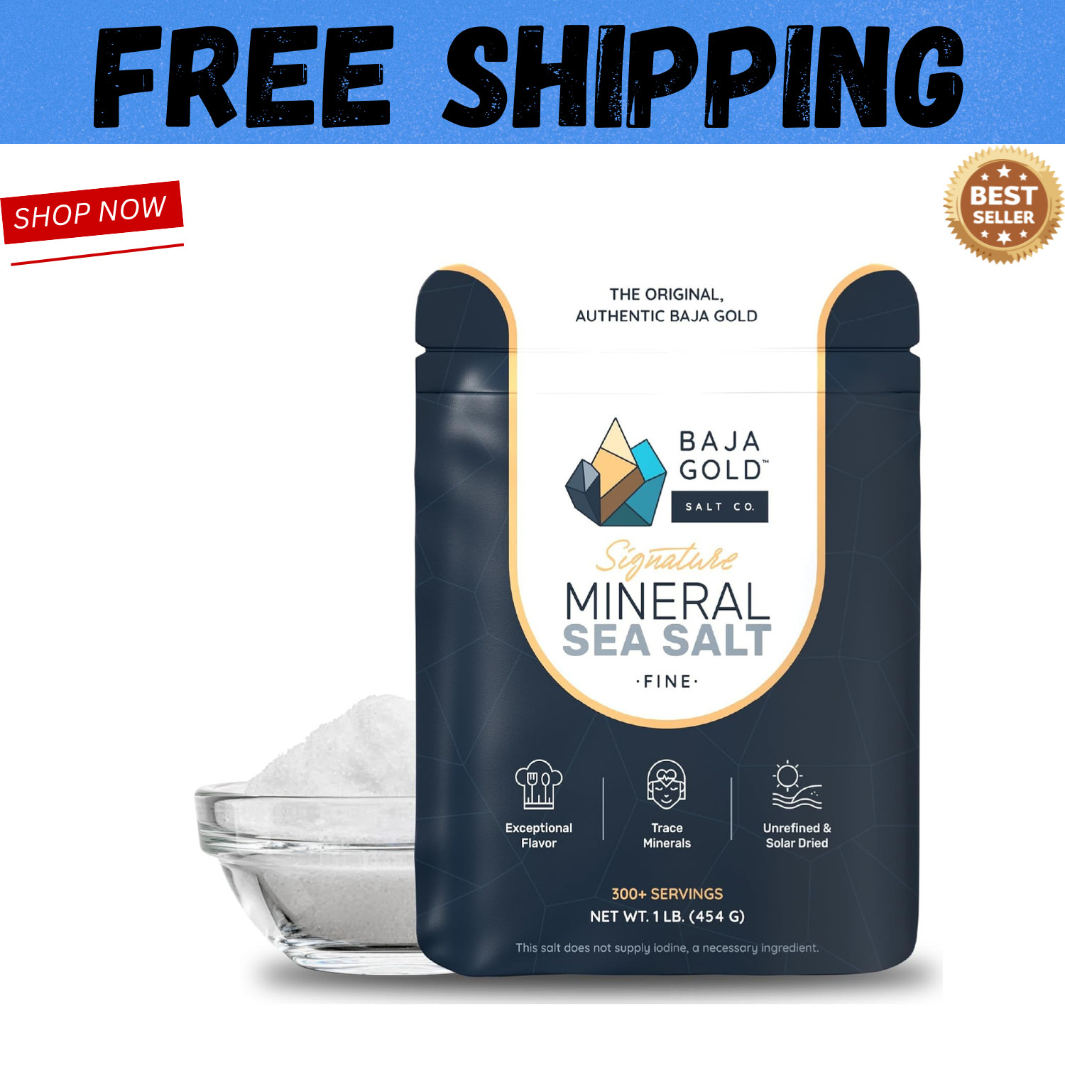Baja Gold Mineral Sea Salt, Fine Grind, 1 Lb. Bag