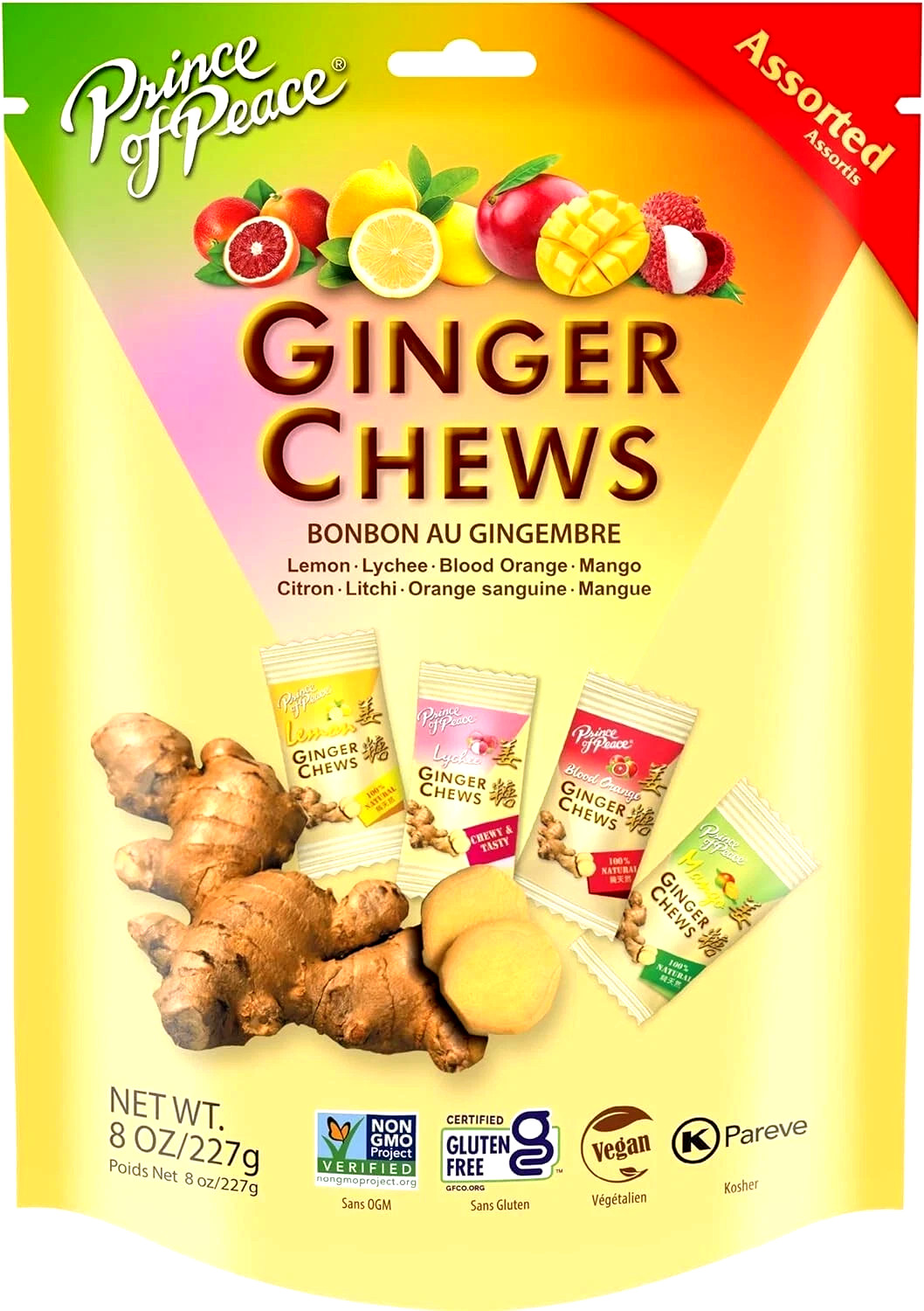 Prince of Peace Ginger Chews Candy Assorted Flavors 8 oz (Pack of 3)~08/09/2026