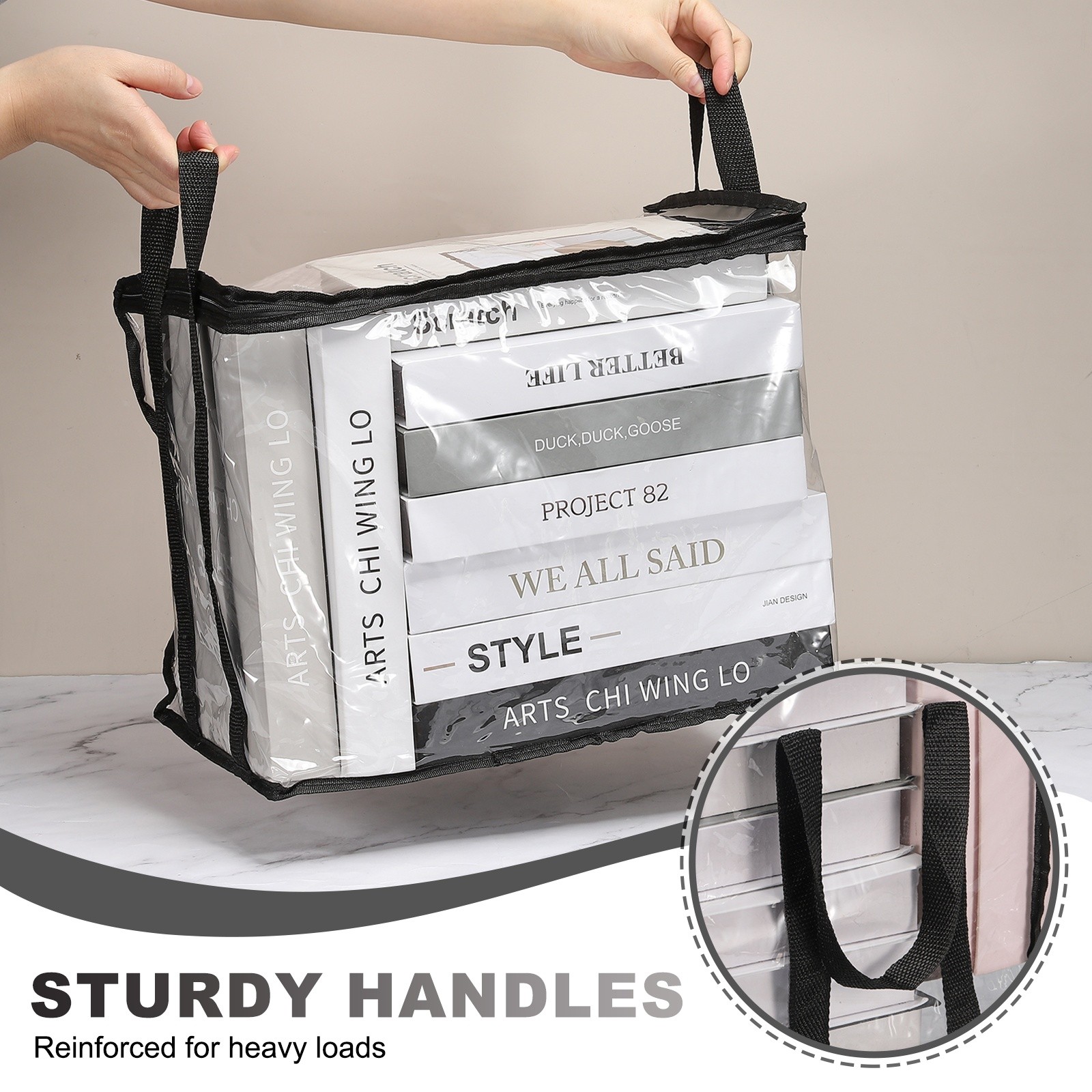 12.6×9.5×9.8in Clear Storage Bags, Plastic Storage Bags with Zipper,M, White