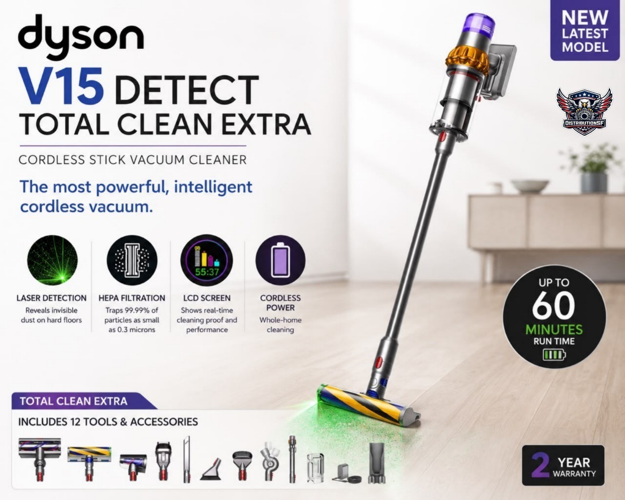 Dyson V15 Detect Total Clean Extra Cordless Stick Vacuum HEPA Pet Hair Cleaner