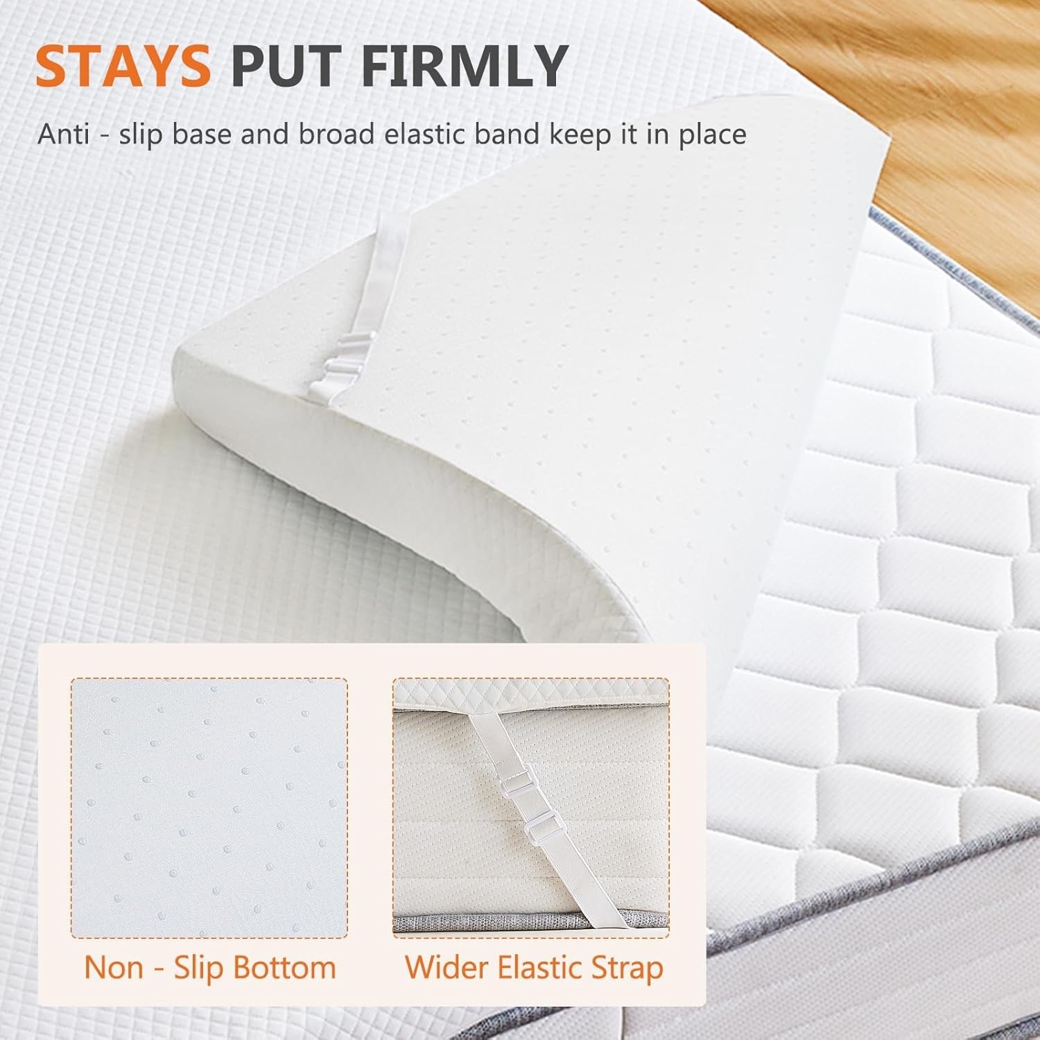 DUMOS HOME Comfy Memory Foam Mattress Topper w/Removable Cover&Elastic Straps