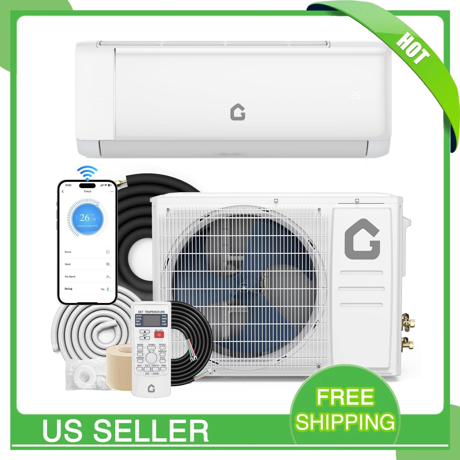 12000BTU Mini Split Central Air Conditioner & Heat Pump SEER2 18.5 220V Inverter