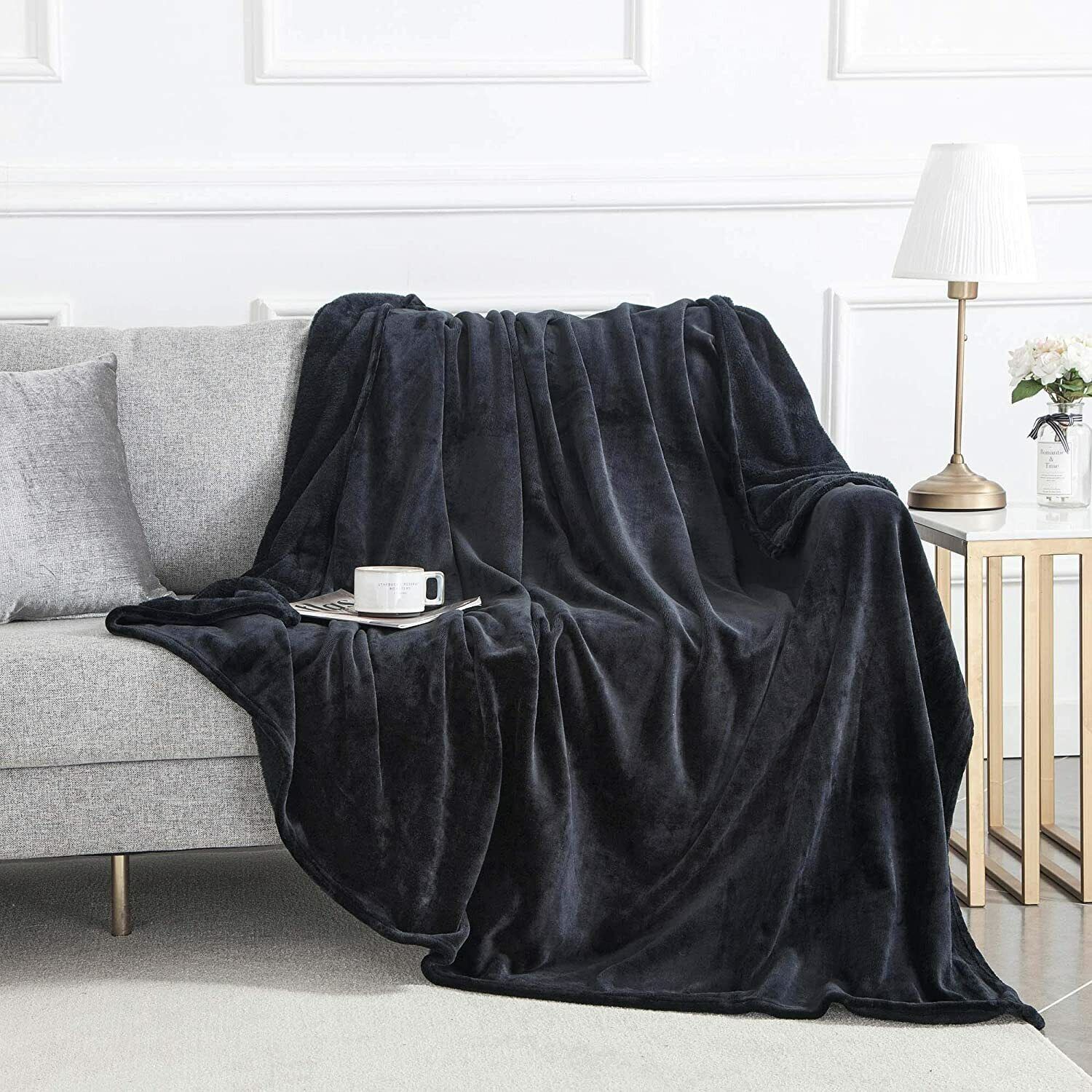 Large Plush Fleece Throw Super Soft Reversible Twin Queen Size Sofa Bed Blankets