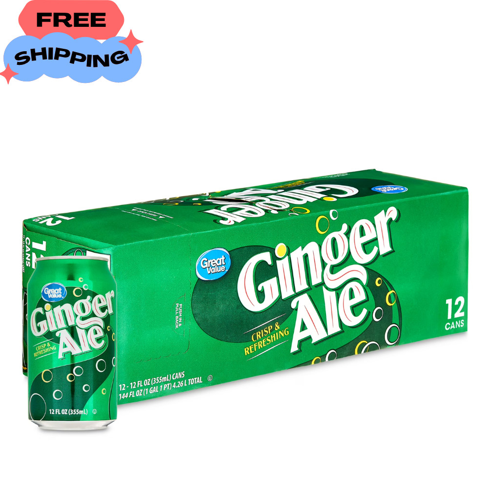 Great Value Ginger Ale Soda Pop, 12 fl oz, 12 Pack Cans-free shipping